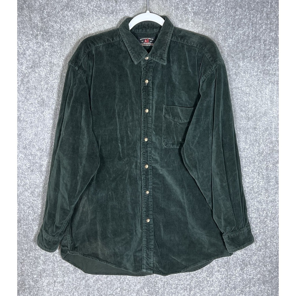 Vintage American Eagle Brushed Corduroy Button Up Shirt Mens Sz Large Dark Green